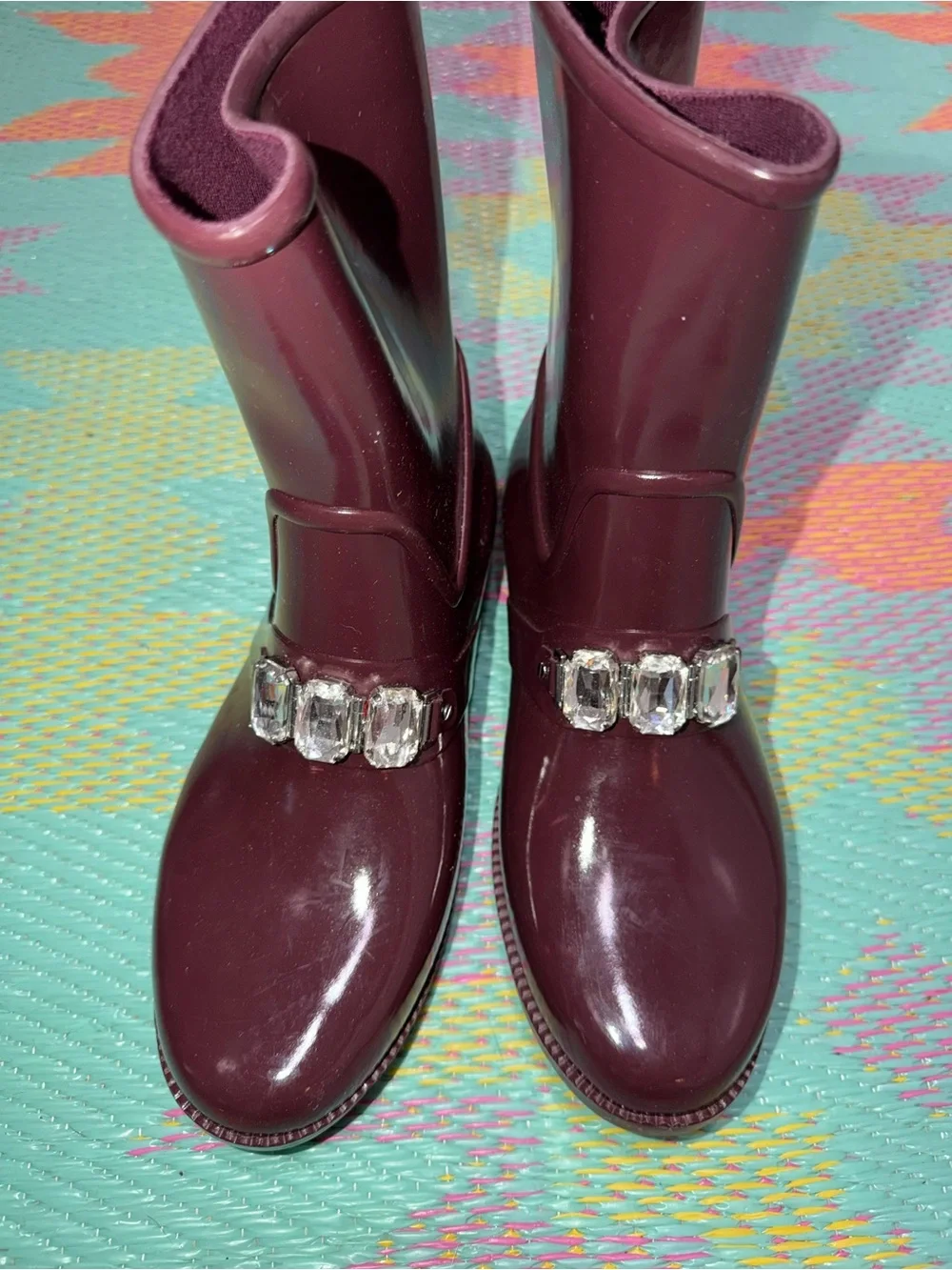 MK Women's Burgundy Jewel-Accent Rain Boots